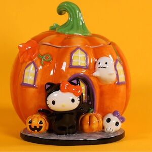 NWT Blue Sky Hello Kitty Cat Costume Orange Pumpkin Ghost House Candy Cookie Jar